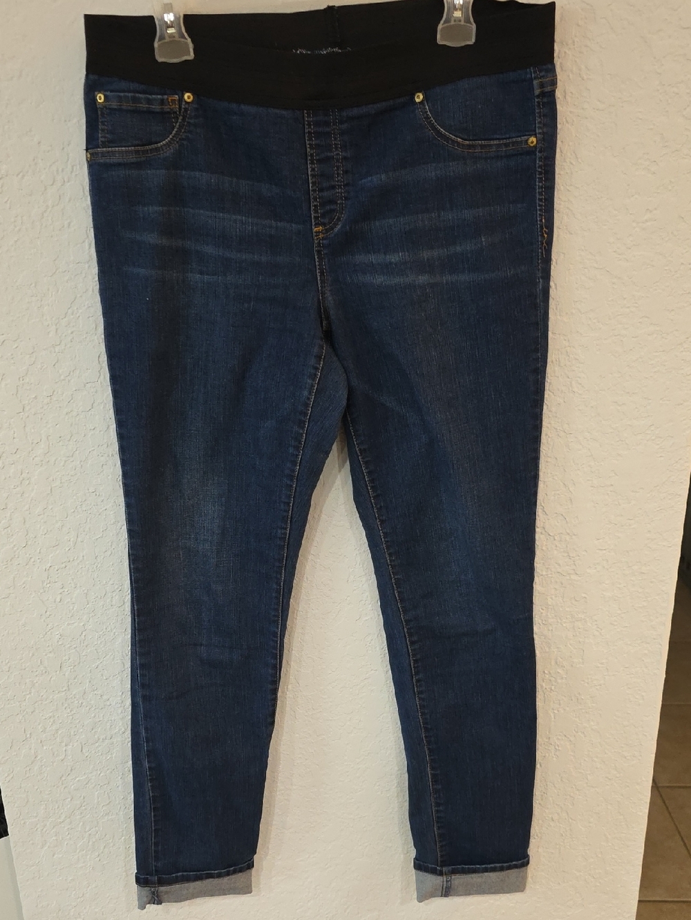 INC International Concepts Dark Blue Pull-On Jeans with Black Waistband